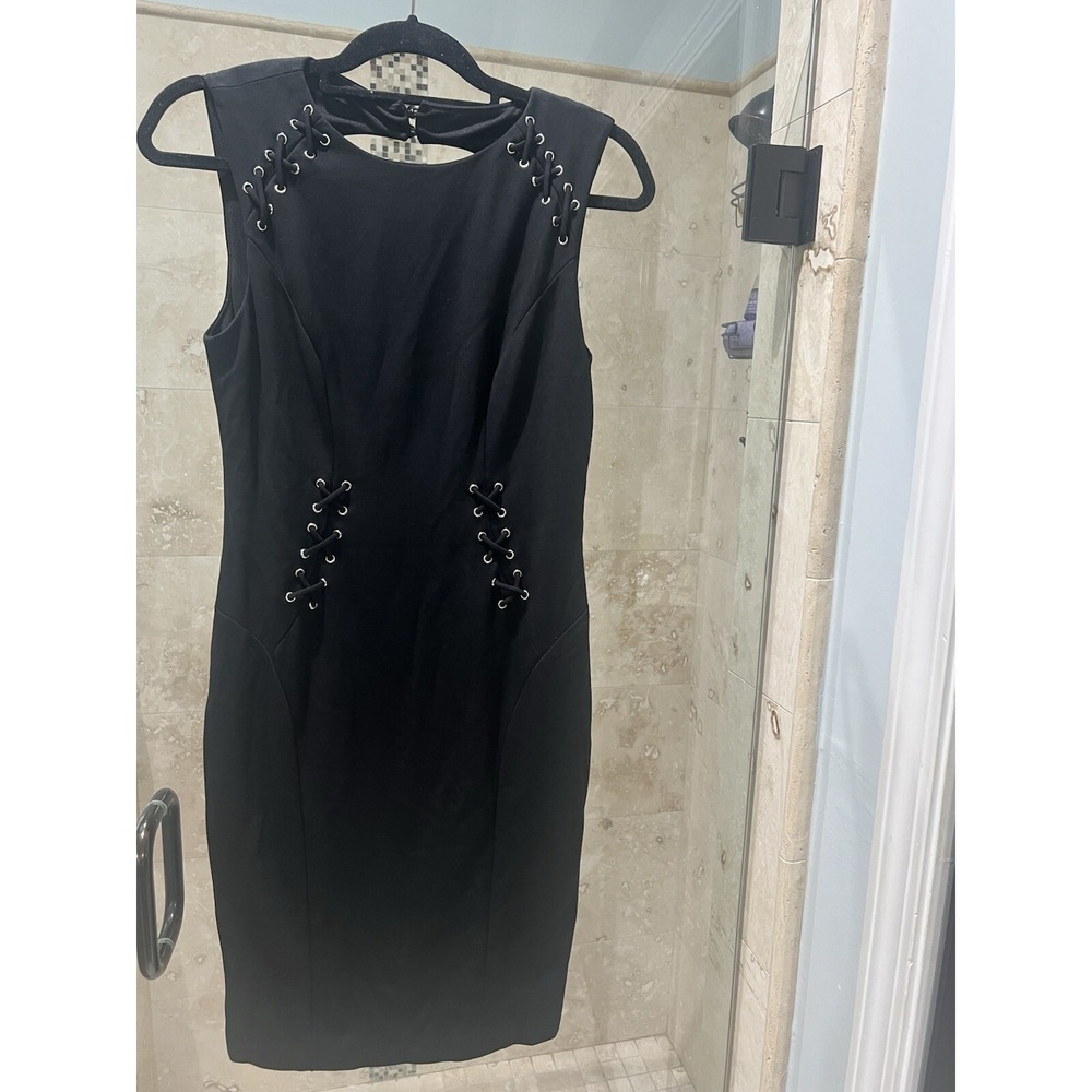 Cache Womens Vintage Open Back Lace Up Sleeveless Bodycon Dress Black 8